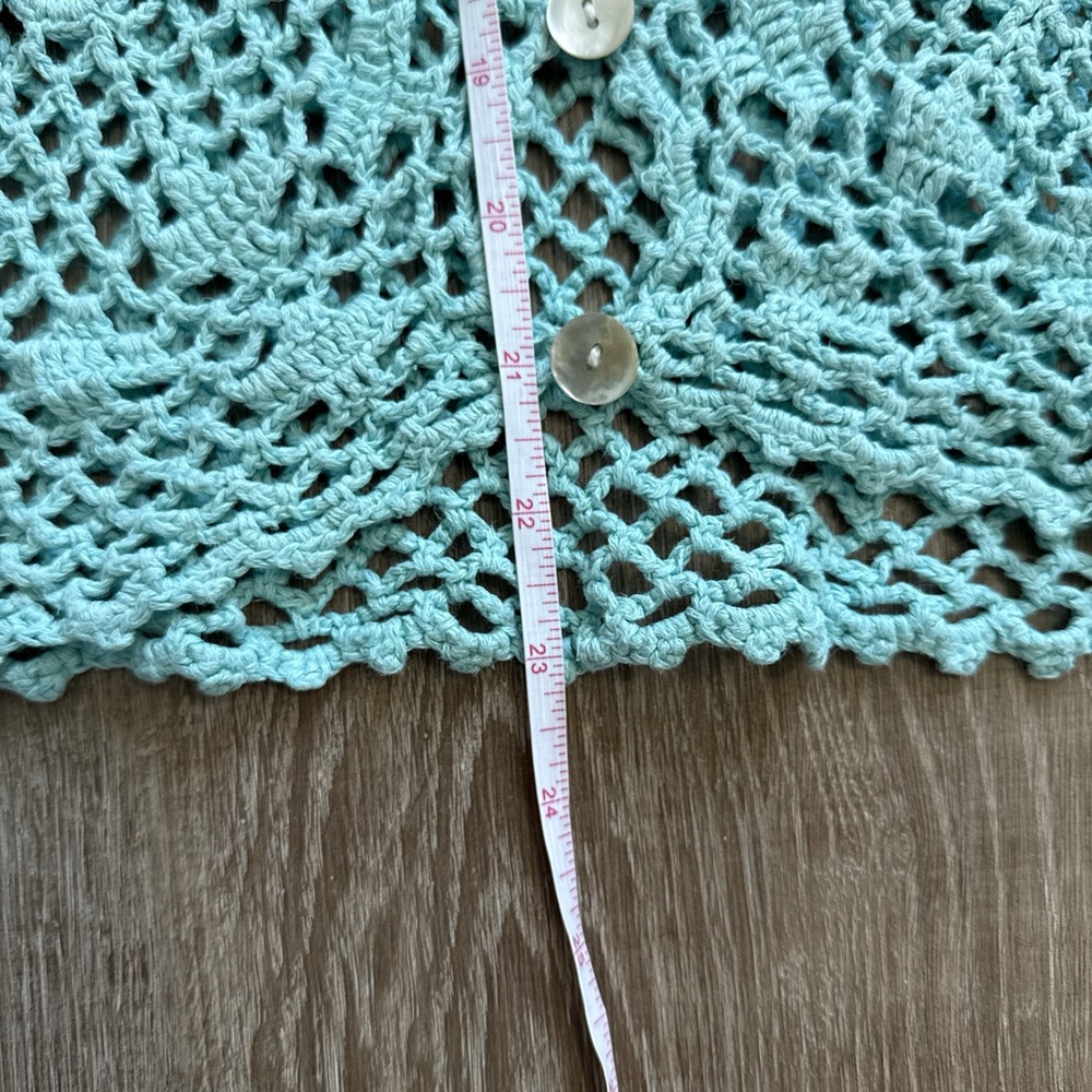 Modern Soul Linen Cotton Blend Crochet Light Blue Button Front Cardigan Size XS - Picture 11 of 11
